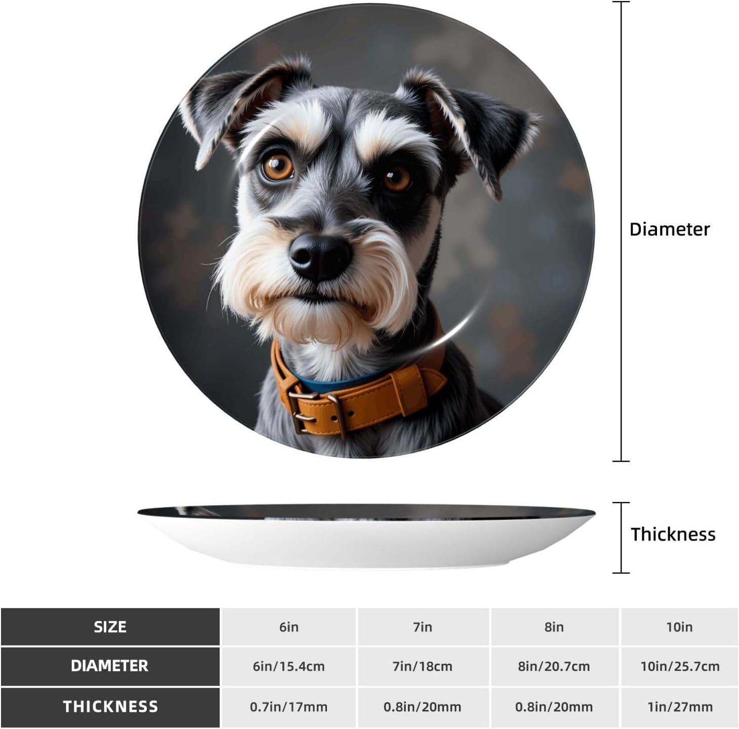 Animal Schnauzer Dog Style Ceramic Plate Display Decorative Plate With Stand Wall Hanging Plate For Home Decor 10 Inch