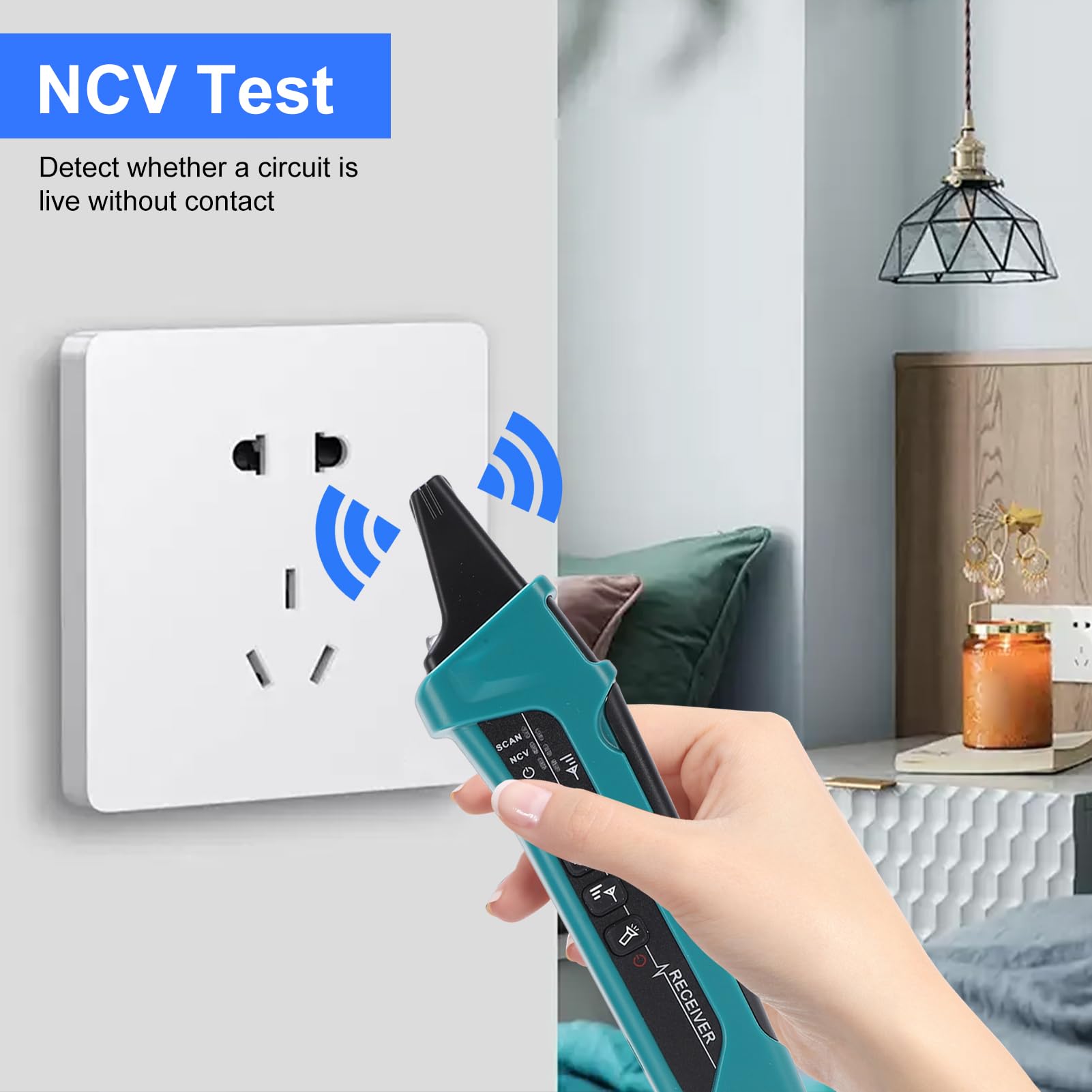 Eujgoov Kit di Strumenti per Tester Elettrici per Prese GFCI per la Ricerca di Interruttori Automatici con Test NCV, Custodia per il Trasporto e Adattatore per Torcia (Spina europea 220 V)