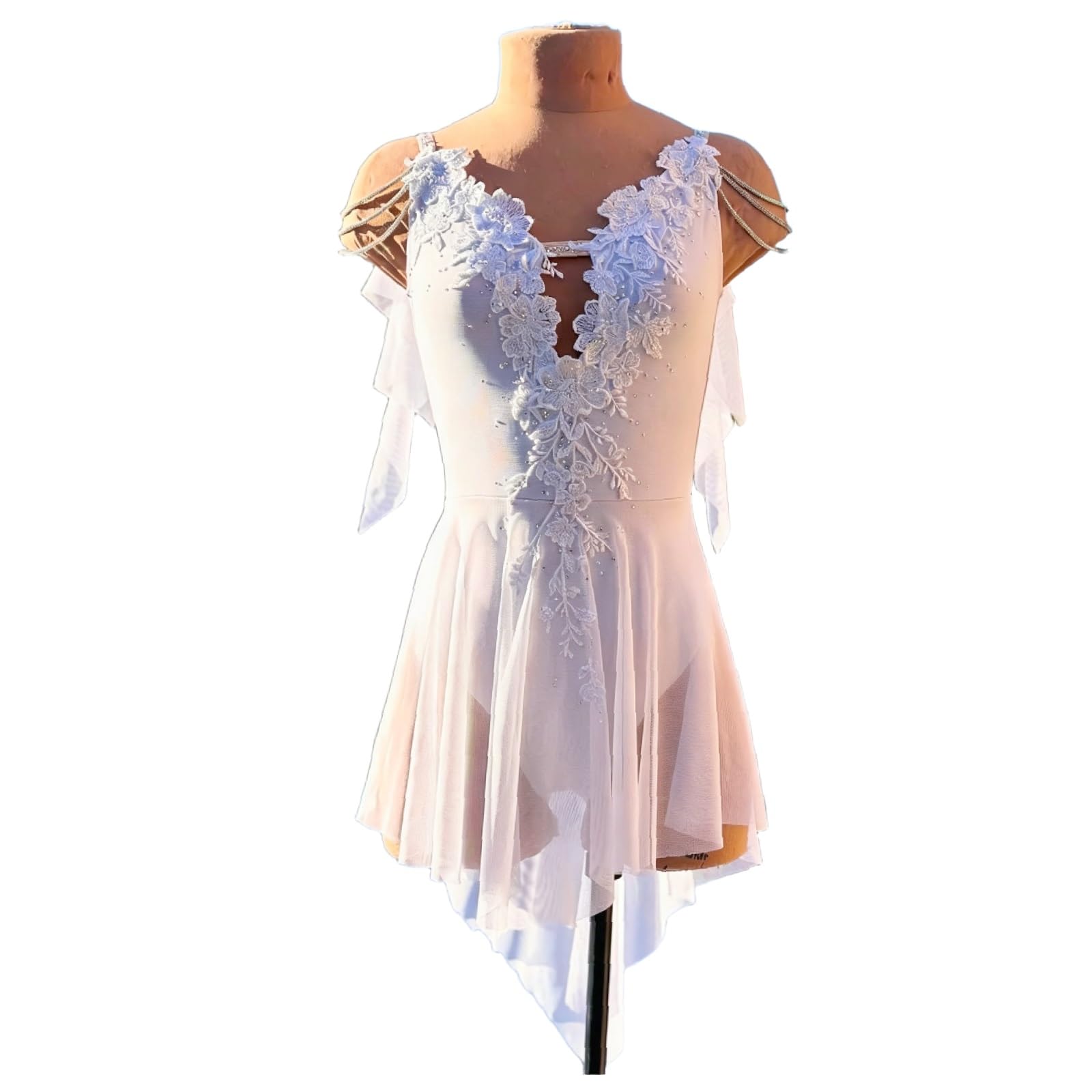 Vestido de baile lírico for mujeres y niñas, falda de tul Irregular con espalda descubierta y diamantes de imitación for competición de Ballet