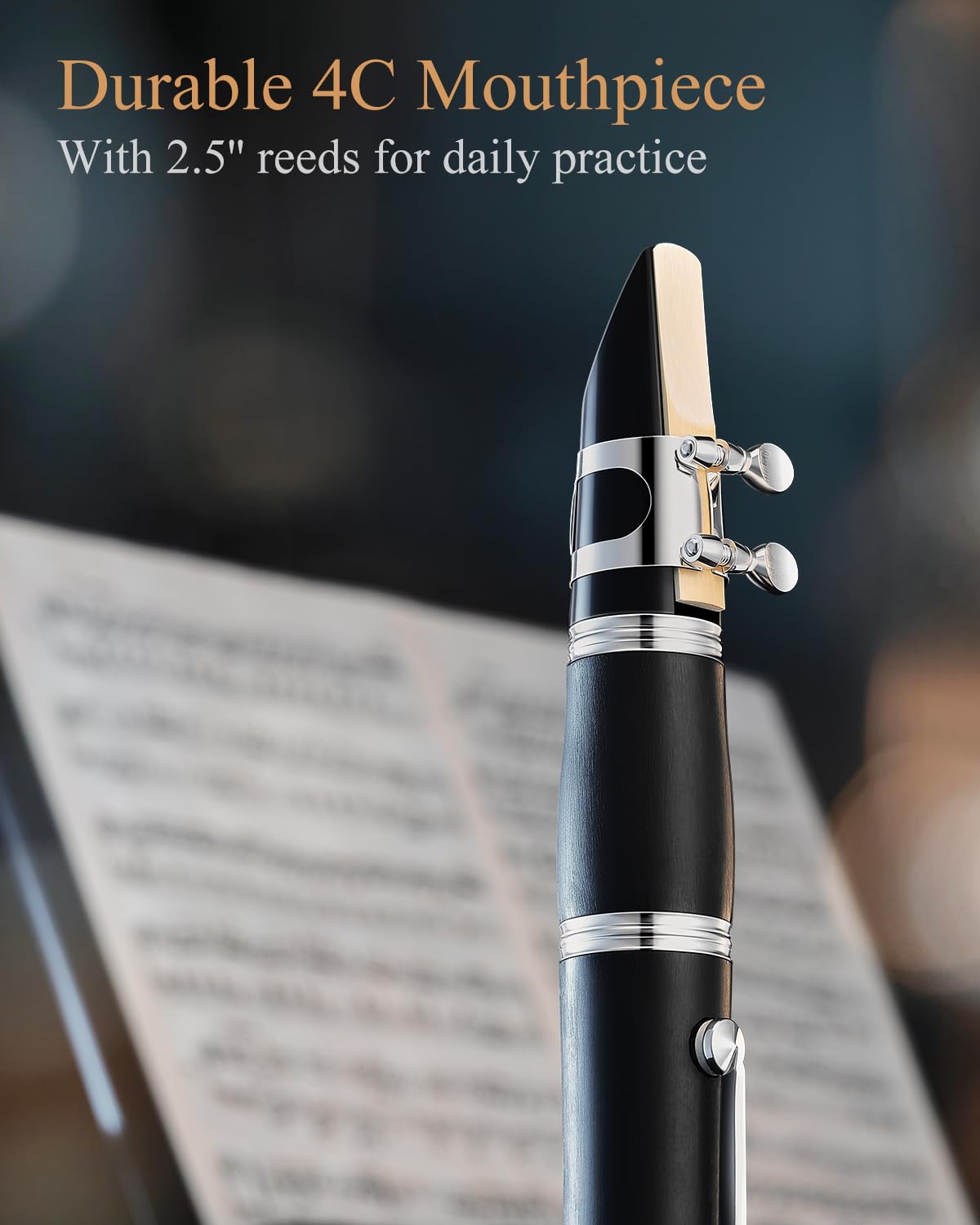 Eastar Clarinete si bemol Commander banda de viento ECL-400 Llaves de plata ebonita con estuche rígido, 4C Boquilla de práctica especial
