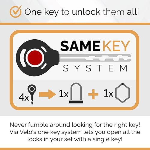 Miniatura 2 de Via Velo Juego de 2 candados eléctricos para bicicleta  El mismo sistema de llaves 4 llaves iguales, acero duro de alta resistencia  Cerradura