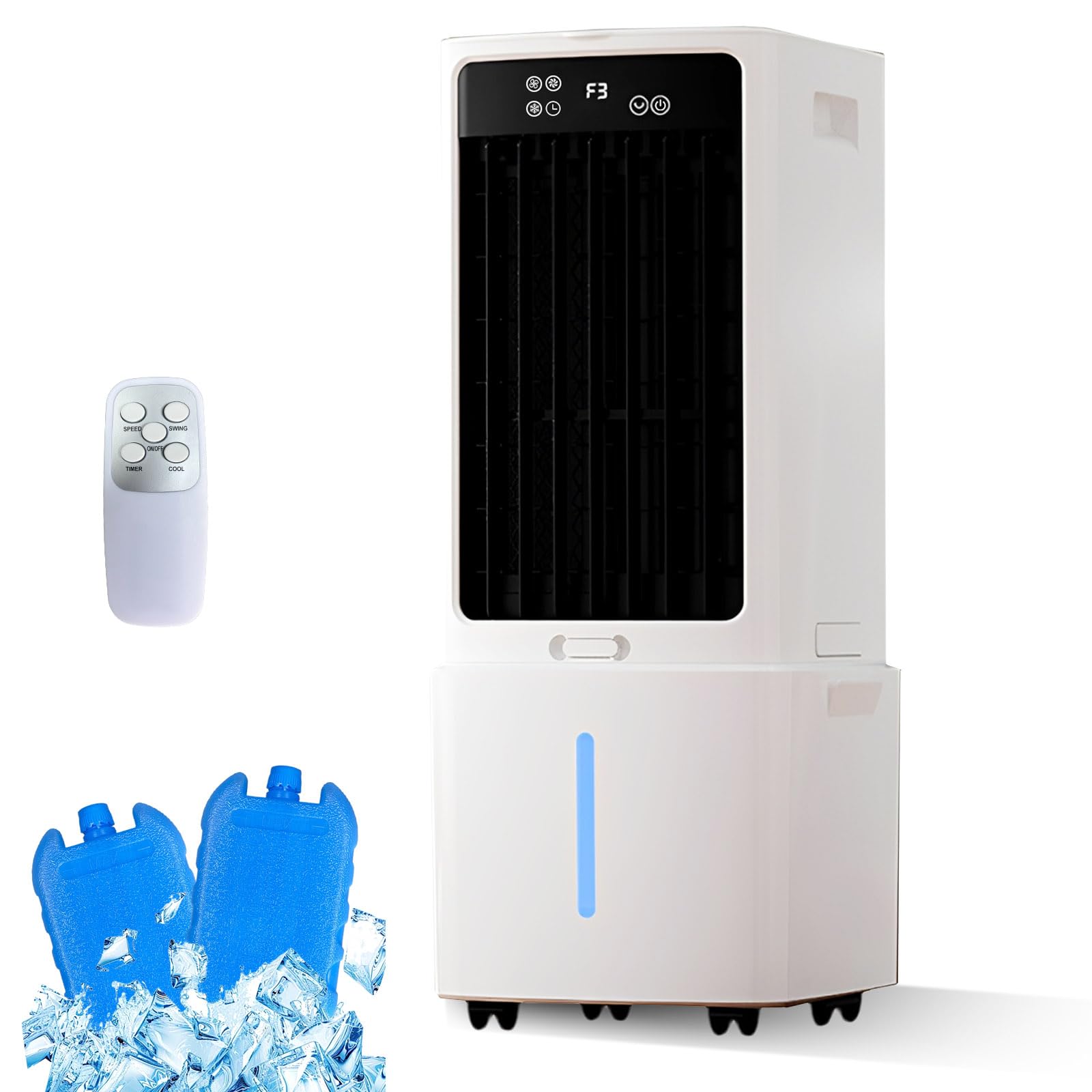 Climatizador Portátil 12L, Aparato 800 m³/h con Mando a Distancia, Humidificador Sin Ventana, Temporizador 12H, 90°
