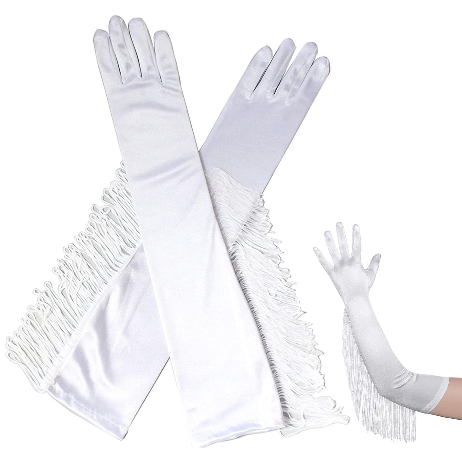 Big Bargain StoreWomen's Vintage Fringe Gloves, Long Opera Pageant Gloves, 1920s Long Satin Gloves Opera Party Flapper Gloves for Women and Girls