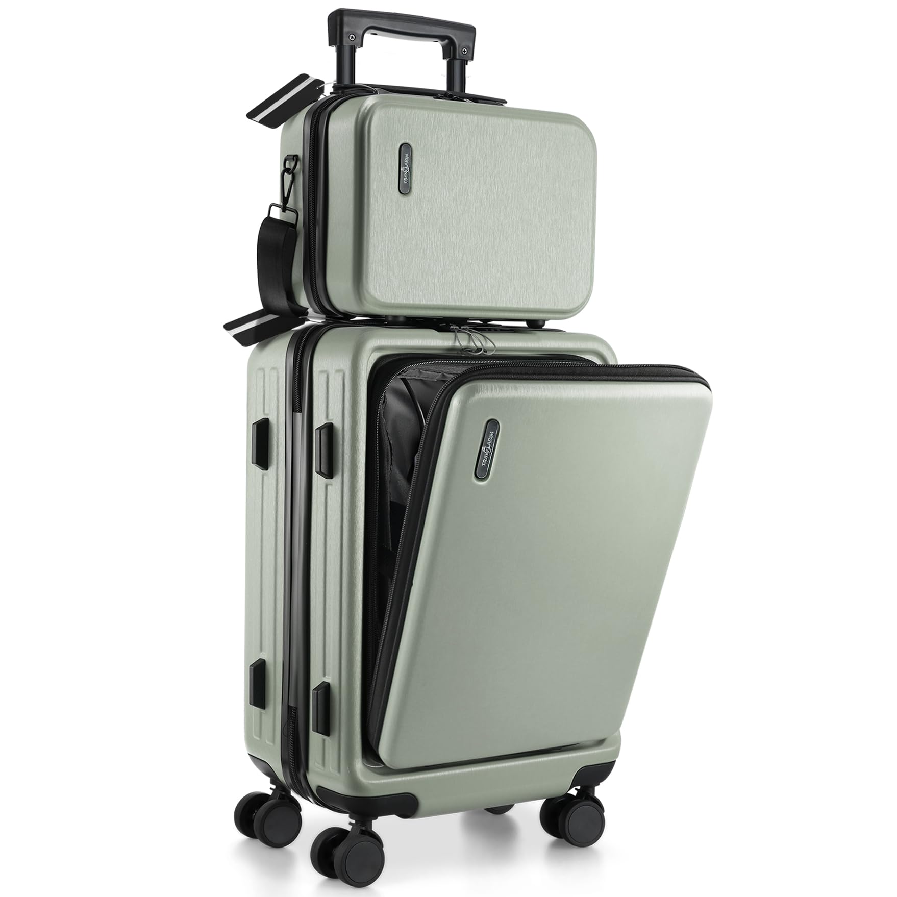 TRAVELARIM 20 Inch Carry On Luggage 22x14x9 Airline Approved Suitcase | Expandable, Laptop Compartment, Durable Hard-shell, Scratch-Resistant, Spinner Wheels, TSA Lock, Cosmetic Case, Sage Green