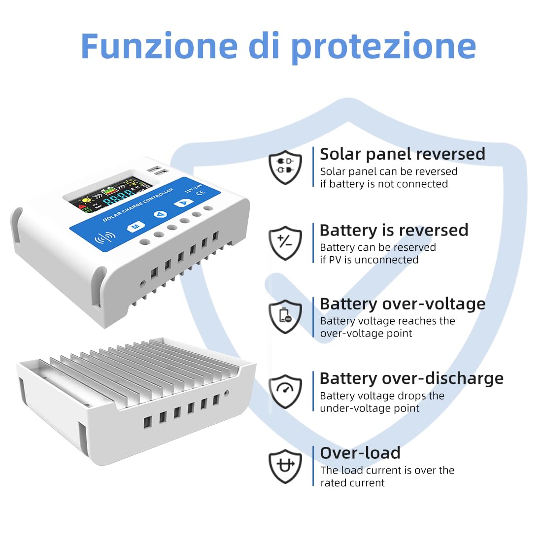 Anern PSC 20A Regolatore di Carica Solare 12V/24V Intelligente Regolatore di Carica della Batteria del Pannello Solare con Display LCD e Doppia Porta USB