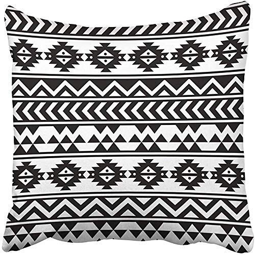 DJNGN Borde Azteca Tribal Negro Blanco Patrón Mexicano Étnico Zigzag Geométrico México Perú Fundas de Cojín Fundas de Cojín Decorativas 18 x 18 para Niños Casa de Campo Decoración Cojines Funda