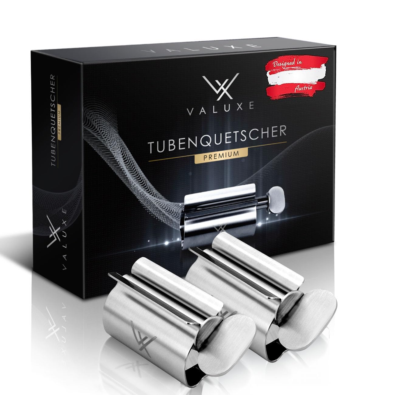 VALUXE® Wyciskarka do tubek premium [2 x mały] – wyciskacz pasty do zębów ze stali nierdzewnej – efektywna prasa do tubek – w zestawie szlufka do zawieszania – wyciśnięcia bez resztek