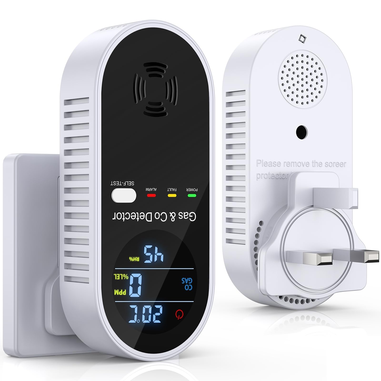 YOJOCK 4-in-1 Carbon Monoxide Detector Plug-in, Portable Gas & CO Monitor, Temp & Humidity Sensor, Self-Test, EN 50291 Certified, for Home, Office, Garage, Basement, Bedroom