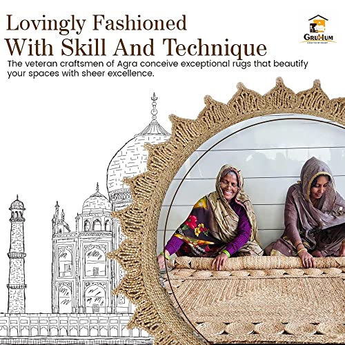 Gruhum Round Jute Area Rug 3'Ft Natural Fiber Boho Reversible Handwoven Soft Braided Rustic Vintage Jute Rug For Indoor Outdoor Farmhouse Livingroom Kitchen Bedroom Hallways Enterways Circle #TOP7