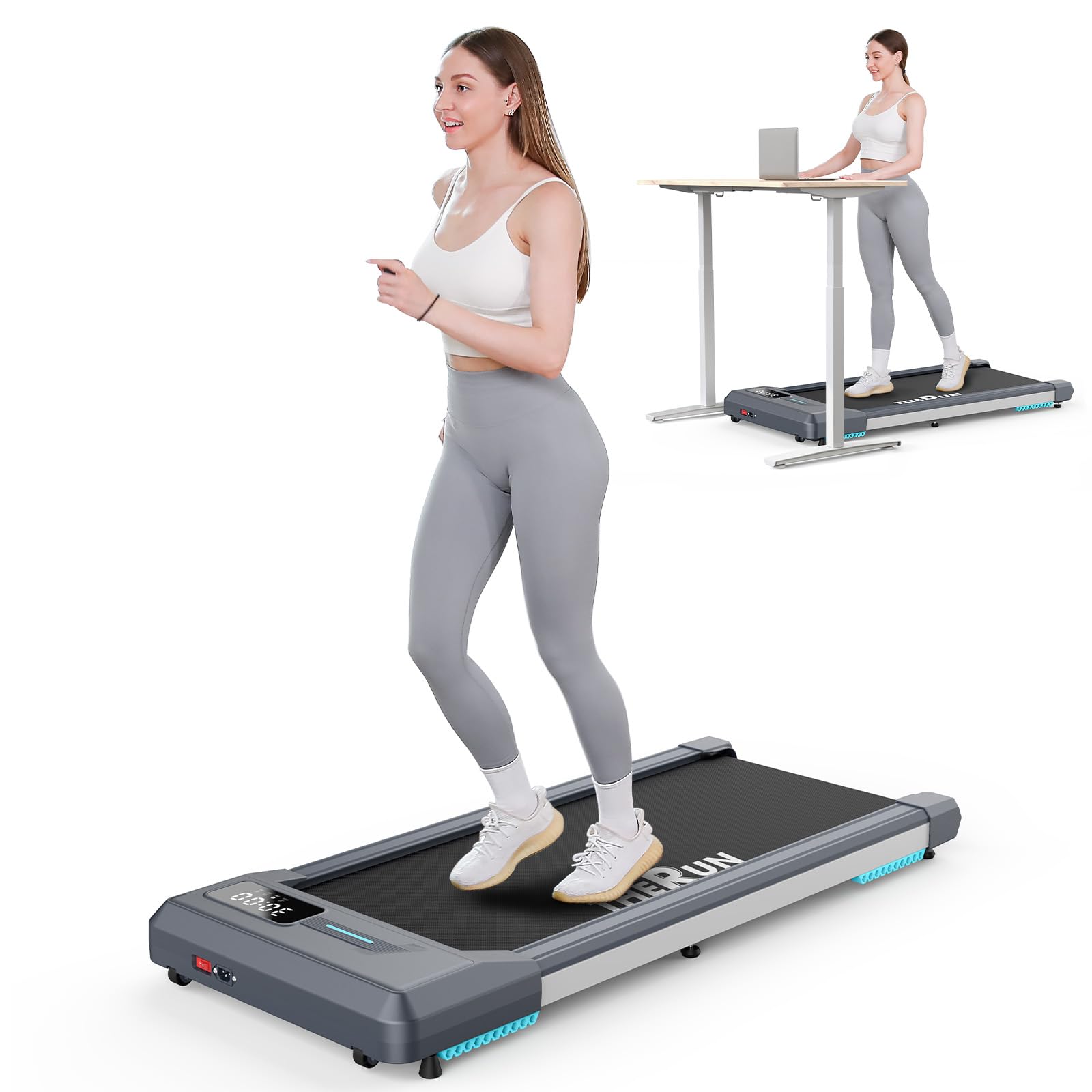THERUN Walking Pad, 2.5 HP Under Desk Treadmill with Remote Control for Walking and Jogging, 265lbs Capacity Widen Running Belt Portable Walking Desk Treadmill LED Display for Home/Office