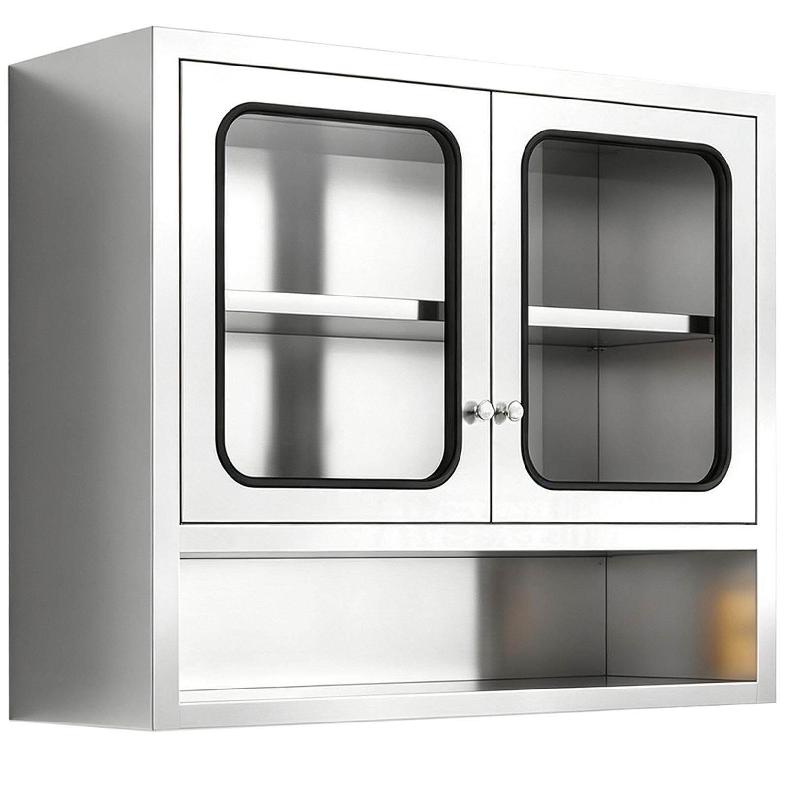 Armadietto Pensile in Acciaio Inox 304, Vetro Temprato, Chiusura