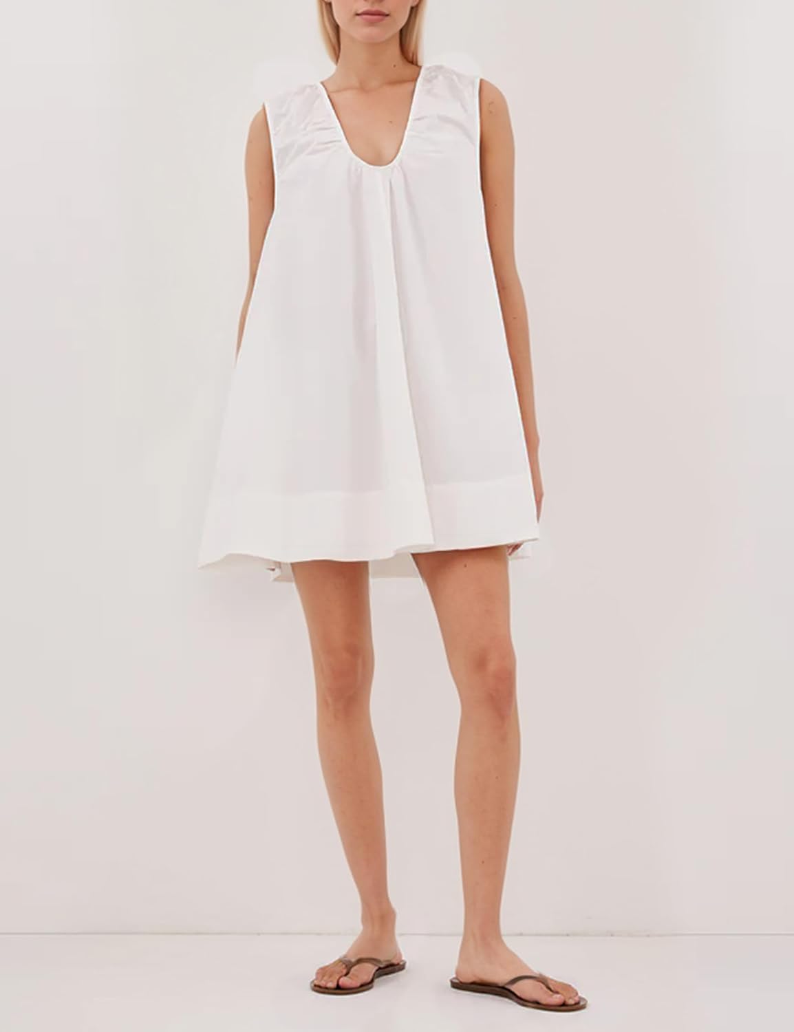 Women's Sleeveless Babydoll Tank Mini Dress Scoop Neck Ruched Bubble Dress with Pockets Short Summer Party Dresses - Image 2