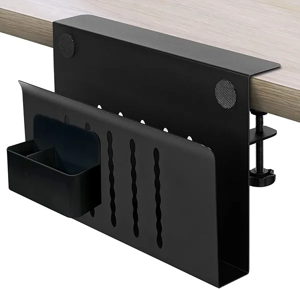 osseph Under Desk Laptop Holder, Desk Side Storage with Anti-Scratch Pad & Magnetic Pen Holder, Clamp on Table Organizer for Office Home Fits Flat Edge Table 0.3" to 2.3"
