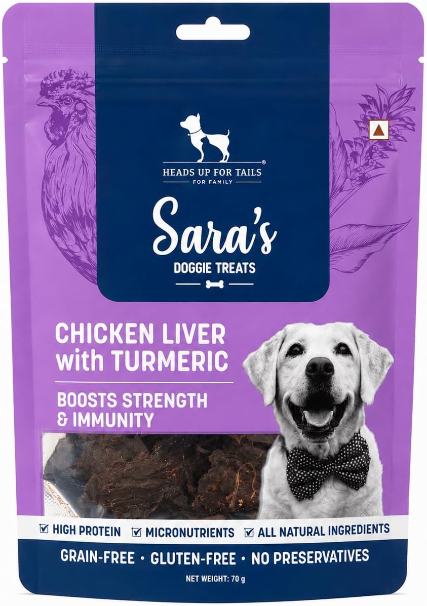 Sara's Doggie Treats - Chicken Liver with Organic Turmeric - 70 gm | Highly Nutritional & Digestible, Suitable for All Dog Breeds, Easy to Digest, All Life Stages