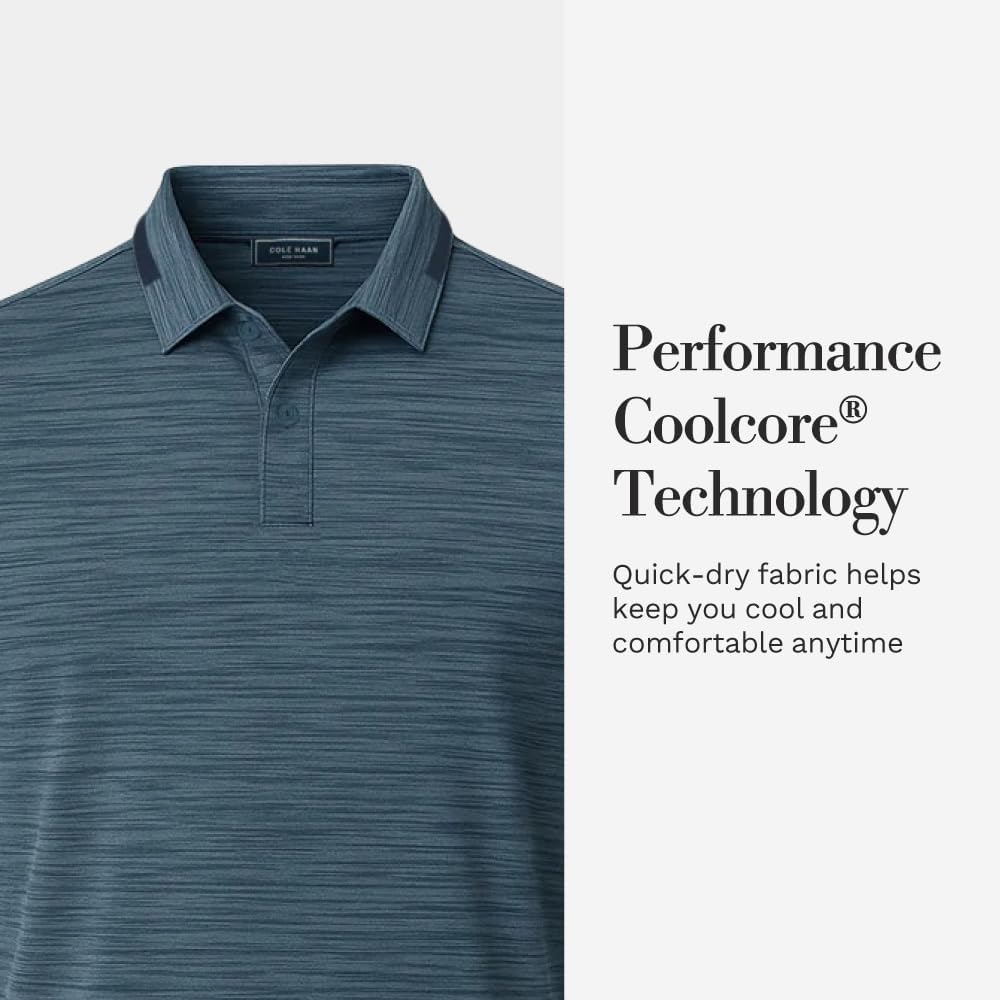 Cole Haan Founders Golf Polo Shirts for Men - Light, Breathable Mélange Knit with Coolcore Technology and a Heathered Finish