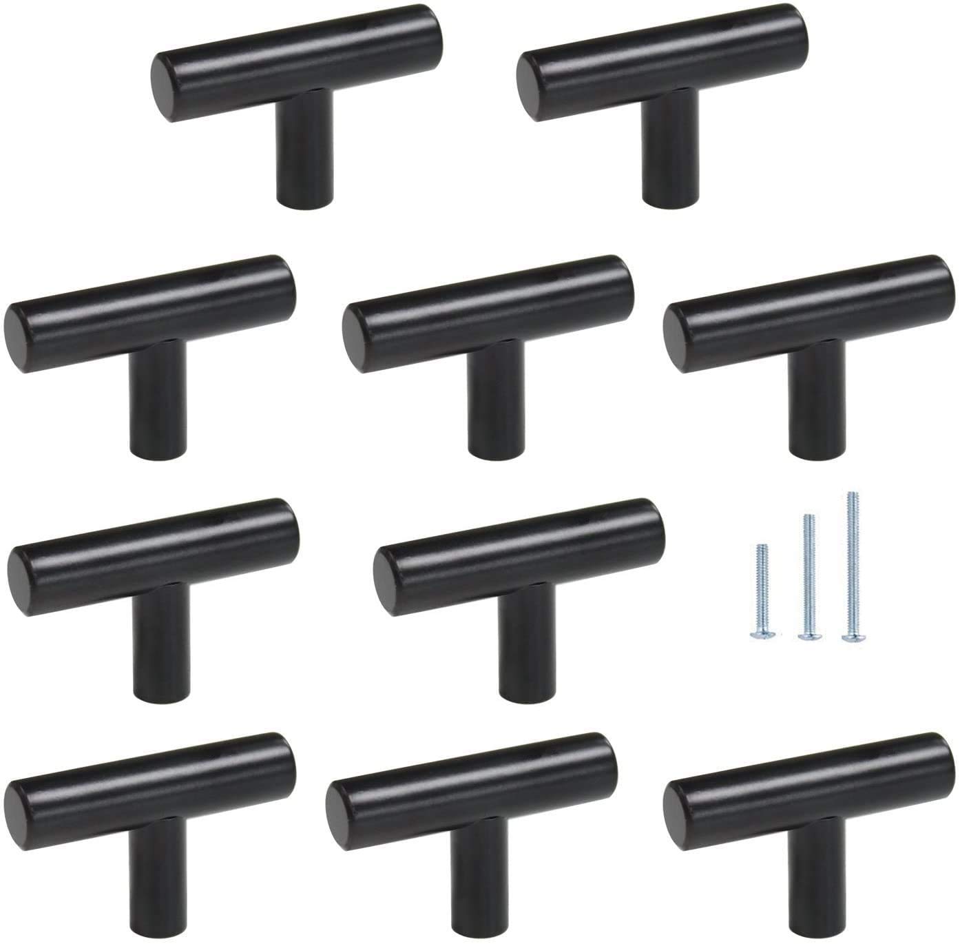 HOMEKNOBS Cabinet Knobs Drawer Handles 10pcs for Cabinets Hardware Knobs 1-4/5 inches Length Single Hole T Bar Pulls Black Drawer Knobs Aluminum Alloy