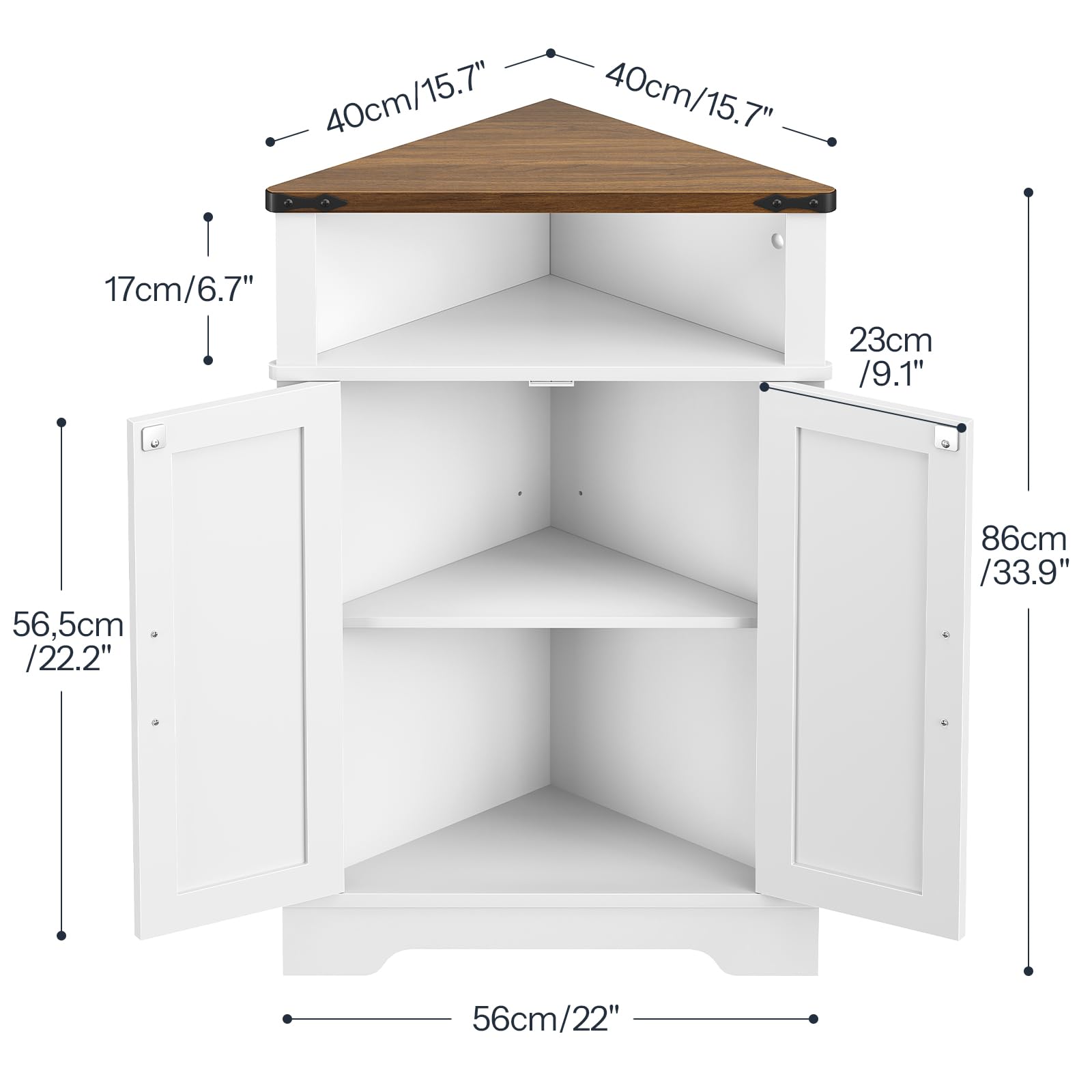 HOOBRO Eckschrank mit LED-Streifen, Küchenschrank, Aufbewahrungsschrank | Küchenschrank mit Verstellbarem Einlegeboden und Offenem Fach, Eckkommode für Wohnzimmer, Bad, Weiß und Walnuss EWH119DCJ01