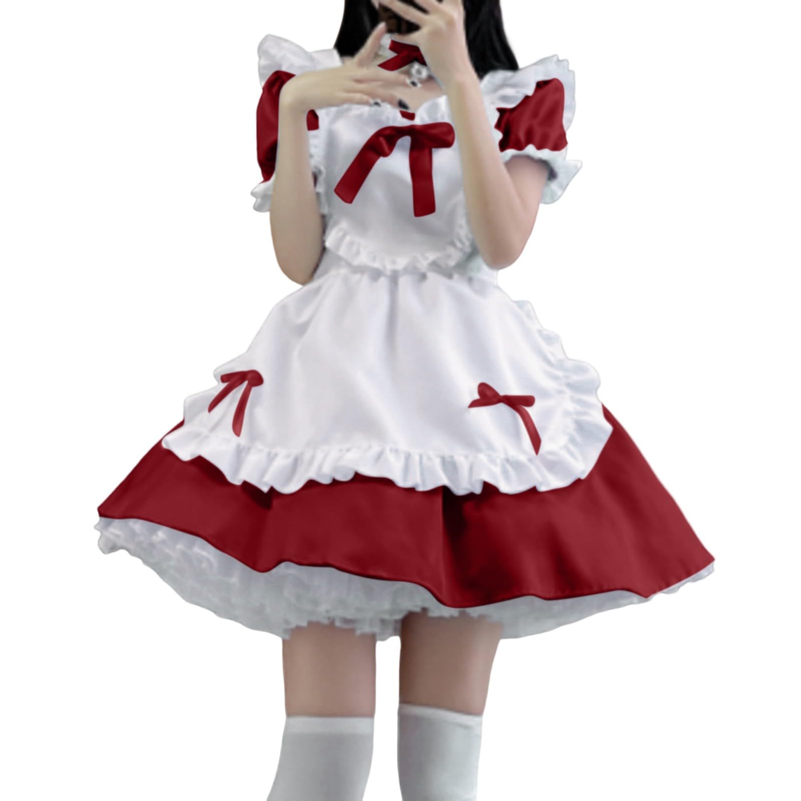 Generisch Dirndl Damen Oktoberfest Outfit Midi Dirndlkleid Trachtenkleid Kleidung Trachtenmode Kleid Schlicht Tracht Schürze Spitze Knielang Dirndlschürze inkl mit Bindeband eckigem Ausschnitt