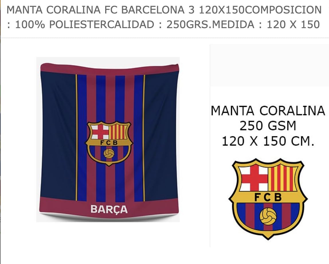 Manta de Barcelona Equipo de Fútbol 160x130cm, Equipación Fútbol Barcelona, Regalo Barcelona, Accesorios del Barcelona, (Manta, 160X220 cm)