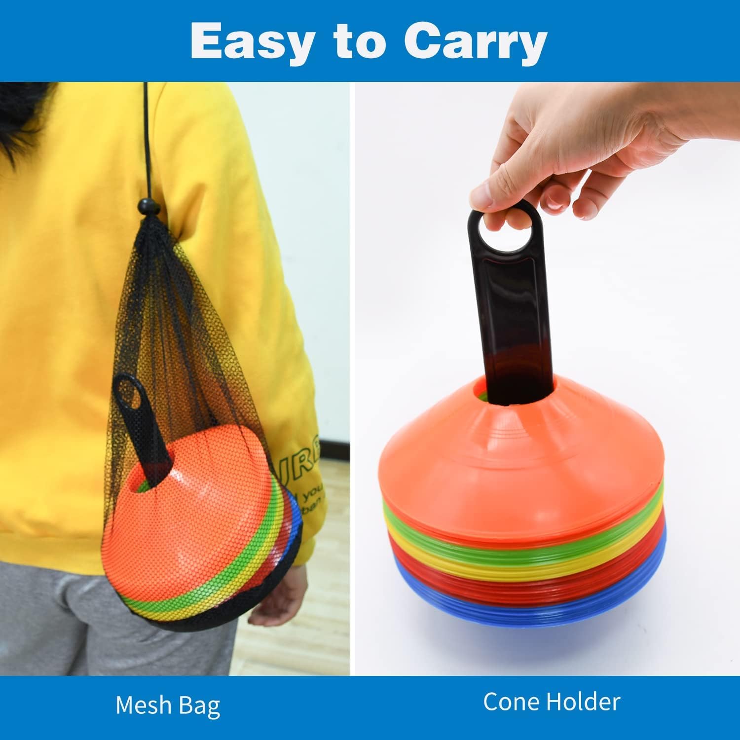 LATERN 60 Pièces Plots de Marquage pour Football Cône, 19CM Cônes de Marquage de Sécurité Sportive avec Sac de Transport et Support pour Basketball Soccer Football L'agilité Entraînement (6 Couleurs) - 3