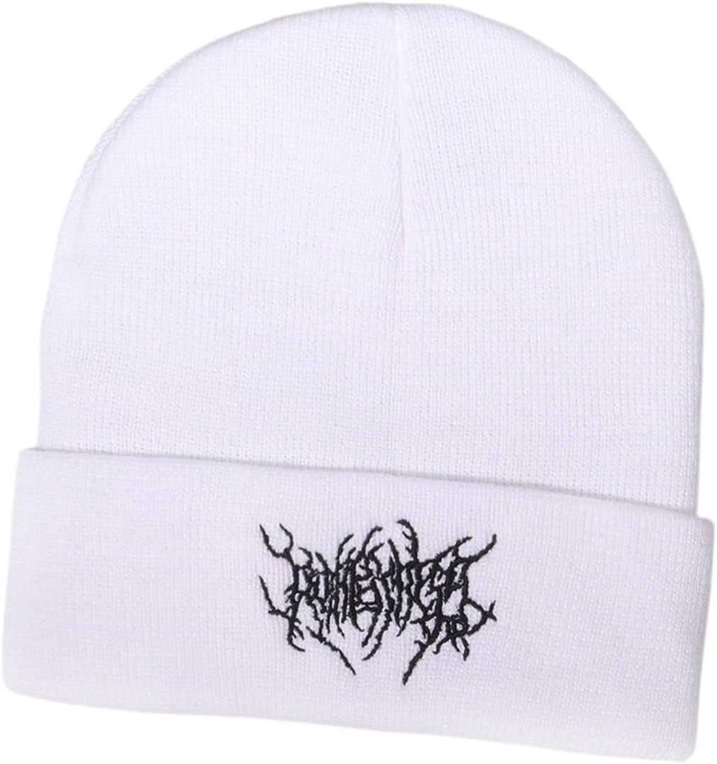 Gothic Beanie Knit Hat with Scar Embroidery - Unisex Knit Skull Cap Streetwear Winter Durable Stylish Everyday Beanie image 5