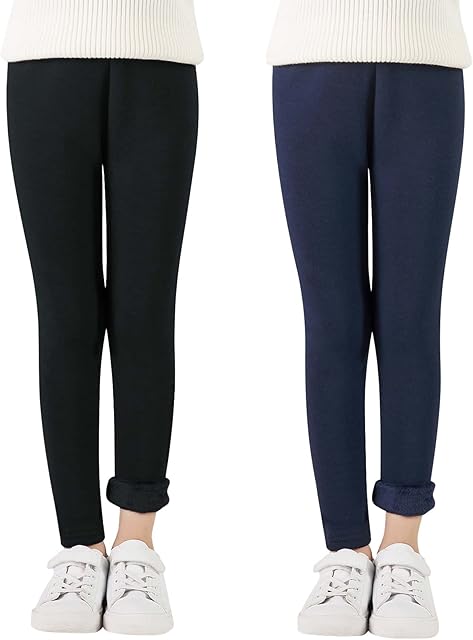 Adorel Girls Fleece Lined Leggings Thermal Trousers Cotton