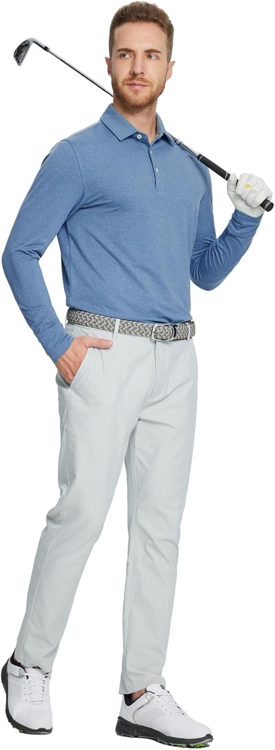 MICHEL ROUEN Mens Golf Shirts with Collard Dry fit Performance Heather Casual Activewear Long Sleeve Golf Polo Shirts for Men - Image 5