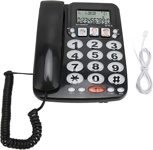 Miniatura 7 de Teléfono con cable, teléfono fijo para ancianos con pantalla grande, marcación de una tecla, identificación de llamadas, grande, alertas