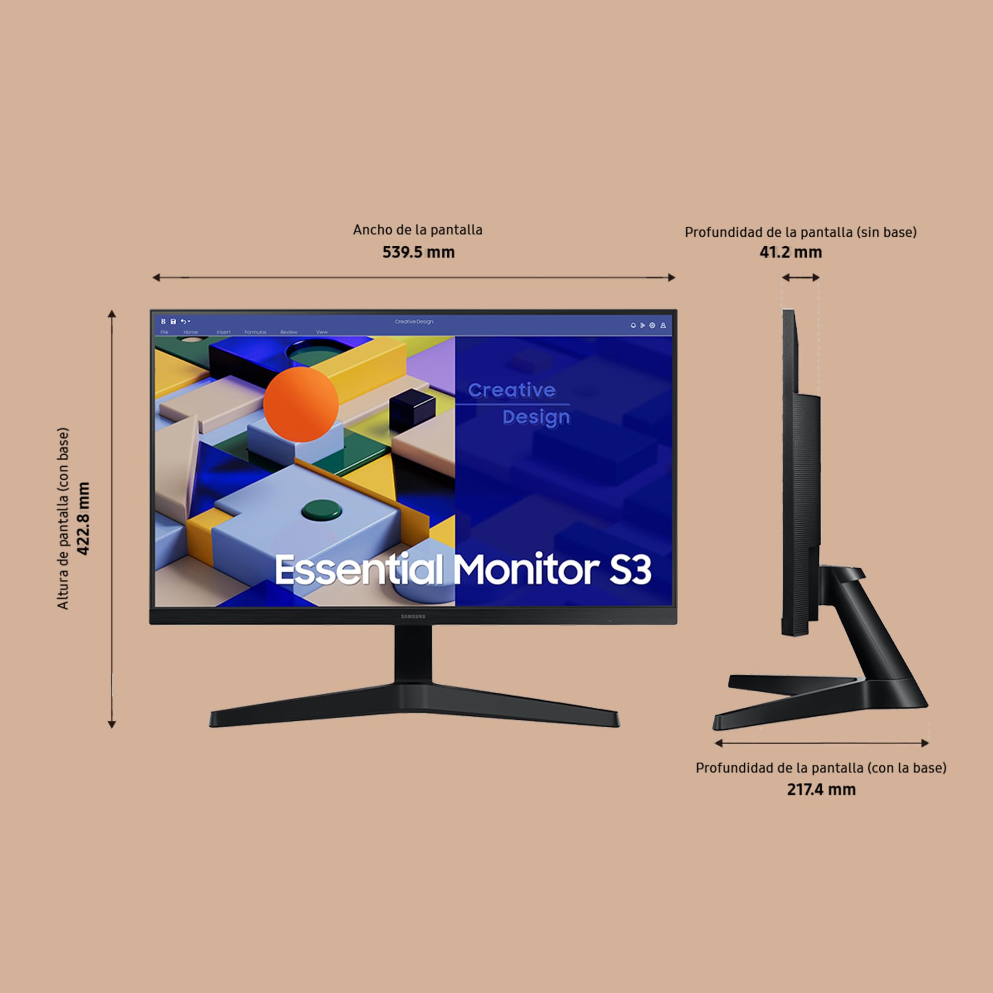 Samsung Monitor S31C (S24C312), Flat, 24'', 1920x1080 (Full HD), IPS, 75 Hz, 5 ms, FreeSync, D-Sub, HDMI, Eye Saver Mode, Flicker Free