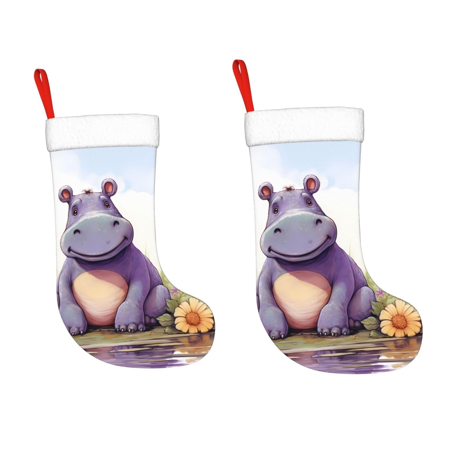 KLOPH 2 Pack 18 Inches Christmas Stockings Personalized Butterfly and Hippo Xmas Stocking Hanging Decoration Fireplace Stocking for Holiday Xmas Tree Christmas Fireplace Decor Gifts