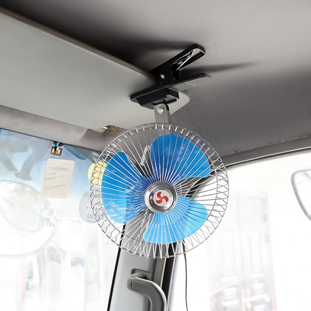 Starnearby Ventilatore 12V/24V, Potente Aria Fredda per Auto con Clip, 2 Velocità Regolabili, Accendisigari per Camion, SUV, Camper
