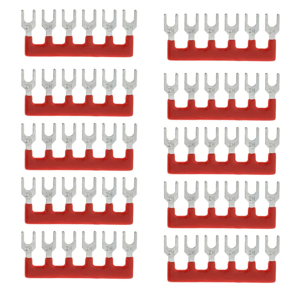 10x Fork Type Pre Insulated Terminal Block Strip, 6 Positions, Red