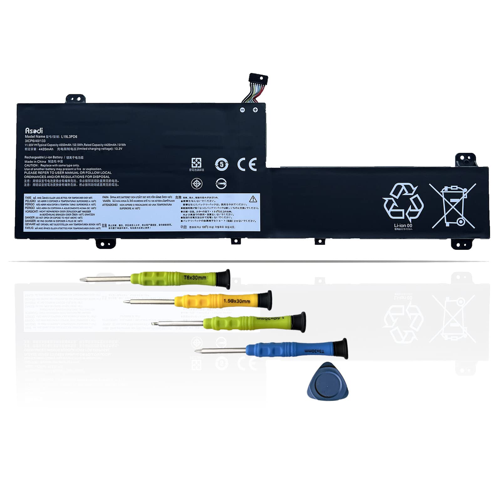 ASODI L19L3PD6 Laptop Battery Compatible with Lenovo Flex 5-14ARE05 Flex 5-15IIL05 Flex 5-14IIL05 Series Notebook L19M3PD6 5B10X49072 L19C3PD6 5B10X49073 L19D3PD6 5B10X49075 5B10X49077 11.55V 52.5Wh
