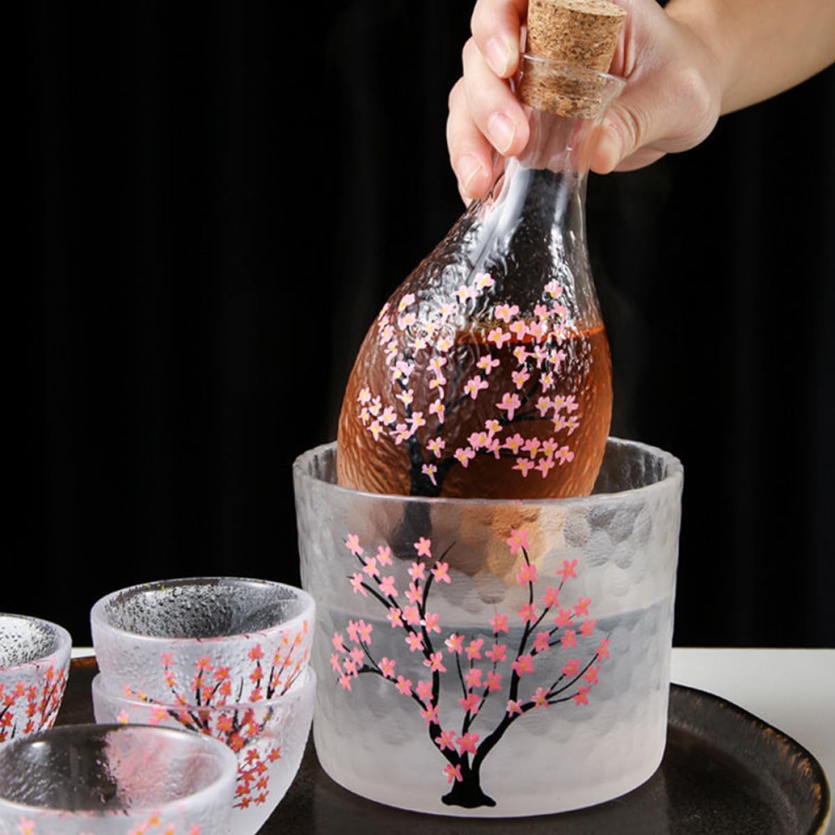 Abaodam Set Regalo Cucina Vetro Stile Giapponese per Bere Sakè, Decorazione Elegante Semplice Design, per Matrimoni e Festa della Mamma