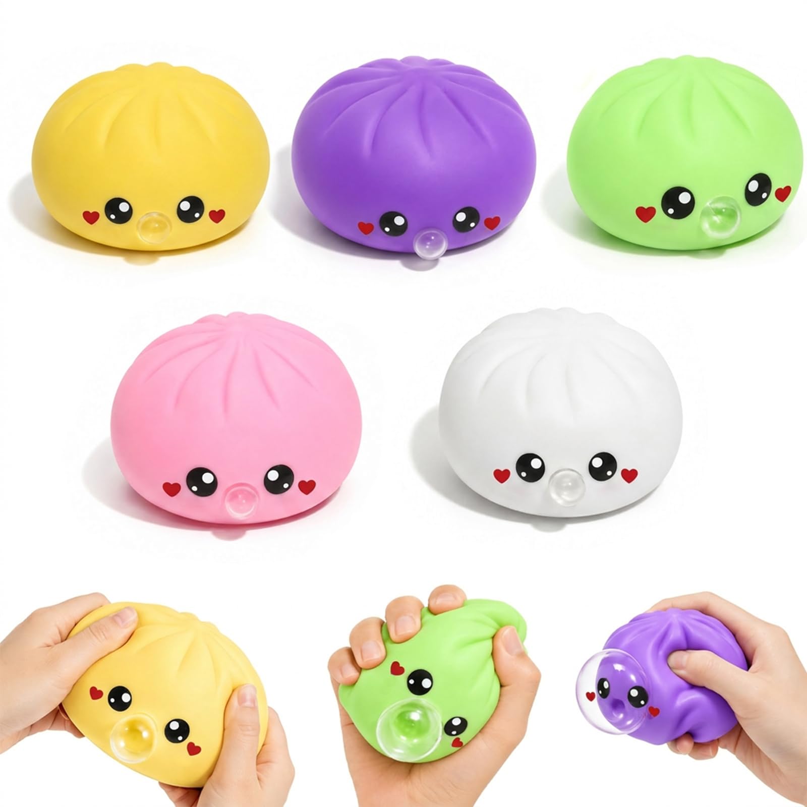 Squishy Bao Dumpling Toys, 5Pcs Mini Dumpling Squishies Set, Cute Steamer Bun Design Fidget Sensory Toys Anxiety Relief, Squeeze Toys for Adults Kids