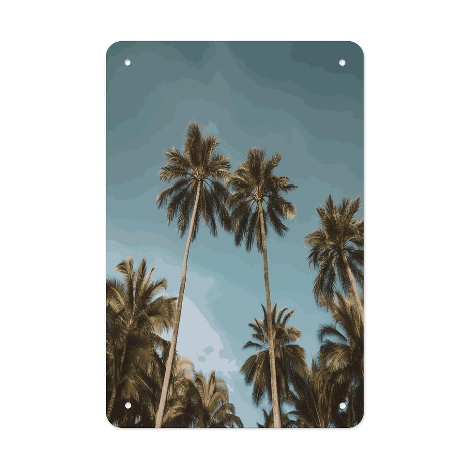 LDGSUPH Tall Tropical Palm Trees Wall Art Prints Folded Edge Iron Sheet Painting with Holes for Wall Prints Decorative Picture Metal Signboard Decor Painting for Outdoor Indoor Wall Decor
