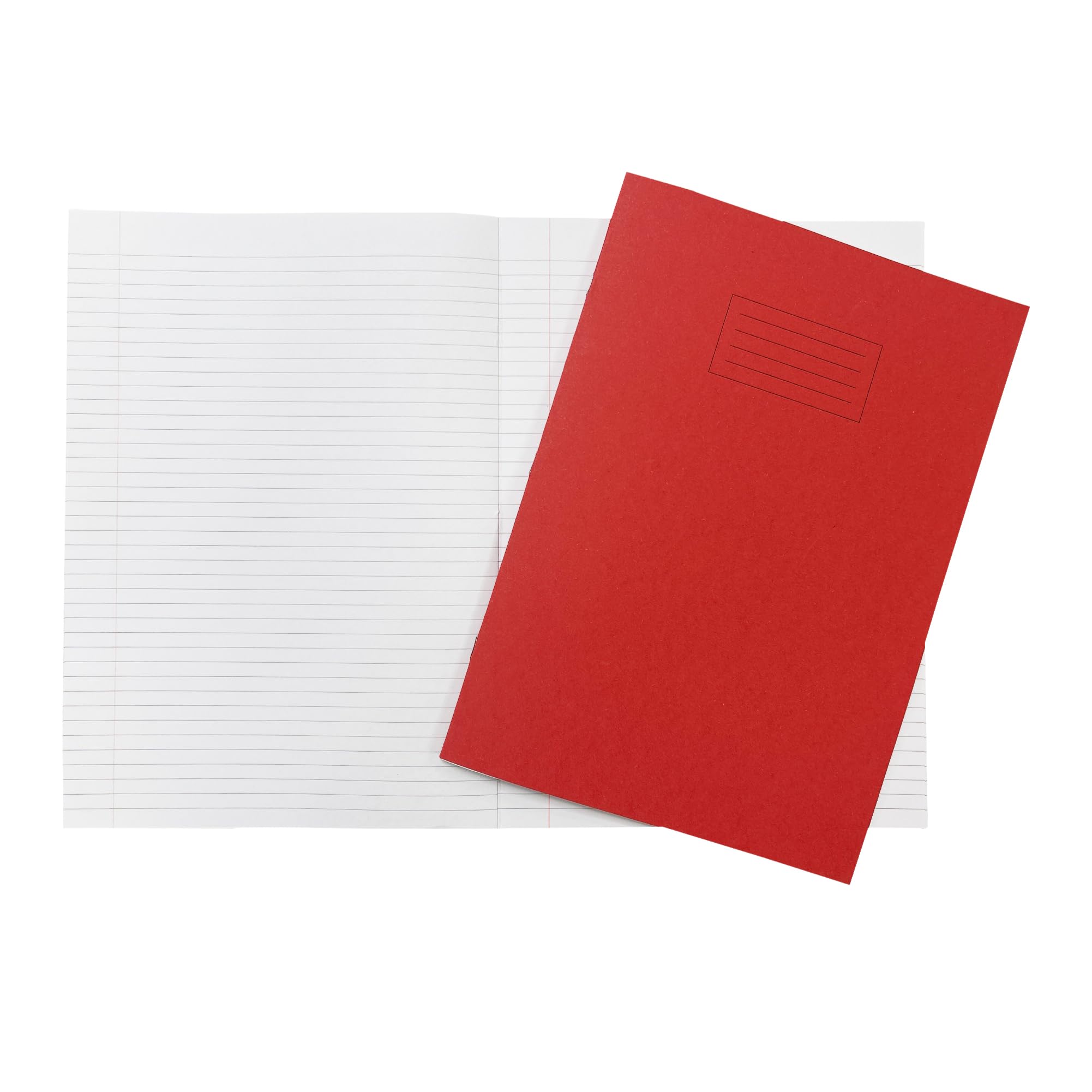 Janrax Pack of 10 A4+ Red 48 Page Feint Ruled and Margin Exercise Books WF Paper with 225gsm Manilla Cover 240x340mm Workbook