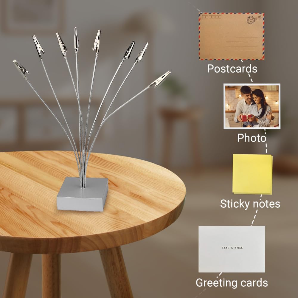 Supporto per Cornice da Scrivania, Portafoto a 8 Rami con Albero Genealogico, Porta Biglietti d'Auguri a Coccodrillo Clip per Casa, Ufficio, Matrimonio, Festa, Decorazione Natale
