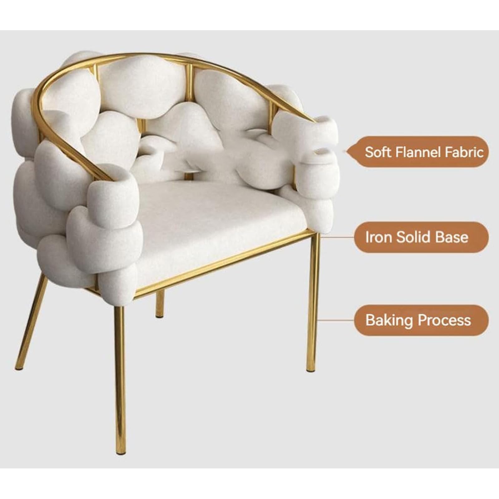 Silla Decorativa de Terciopelo, sillón para Dormitorio con Patas de Metal Dorado, Silla de Burbujas de Lujo Ligera, Silla tapizada Individual para salón, Cocina, Dormitorio,Gris