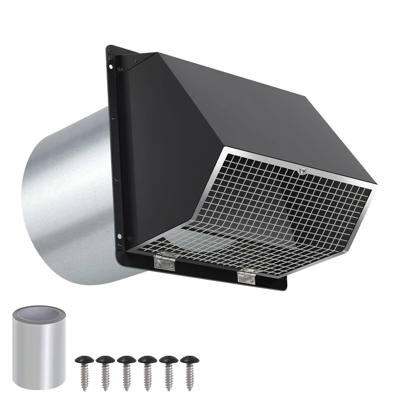 Photo 1 of 6 Inch Hooded Wall Vent with Screen and Damper,6"Exhaust Vent Dryer Vent Cover Outside,6" Vent Cover Exterior Wall Vent Cap for Kitchen Range Hood Vent Dryer Air Vent Bathroom Exhaust,Galvanized Steel