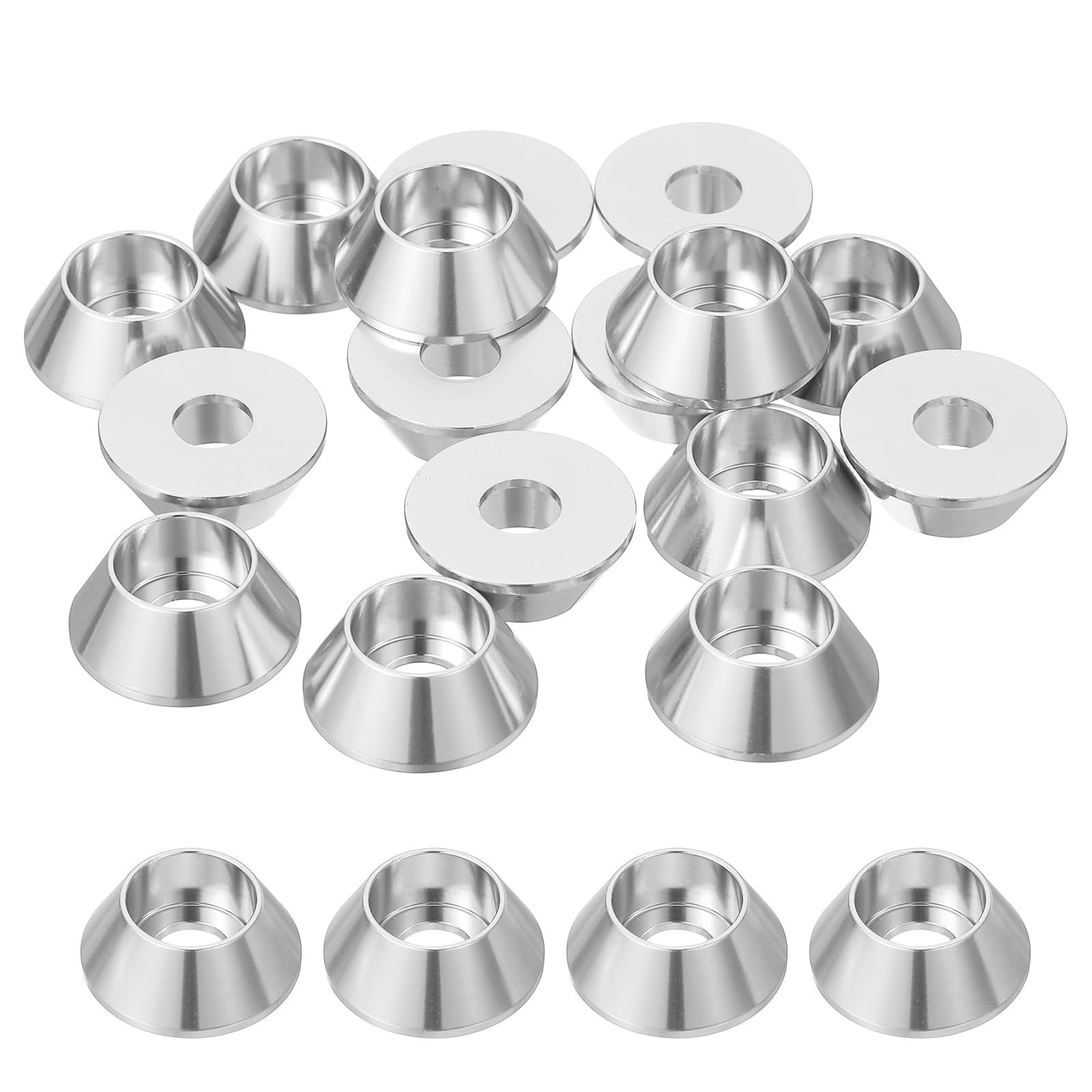 sourcing map M6 Cone Cup Washers, Anodized Aluminum Gaskets Cup Head Washer Gasket for Screw RC/FPV/PC/Drone/Mechanical Accessories Model Parts, Pack of 20 (Silver Tone)