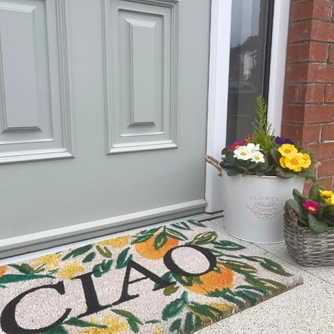 Lemon Yellow Floral Coir Welcome Mat Cover