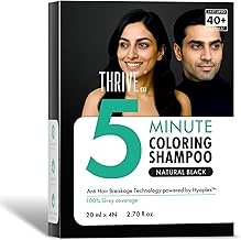 ThriveCo Hair Coloring Shampoo, Natural Black | 5-Minute Instant Hair Dye Color Shampoo | 100% Coverage for Grey Hair | Ammonia-Free, Long Lasting | Glossy Finish with Hyaplex™ | for Men & Women | Pack of 4 x 20ml (80ml)