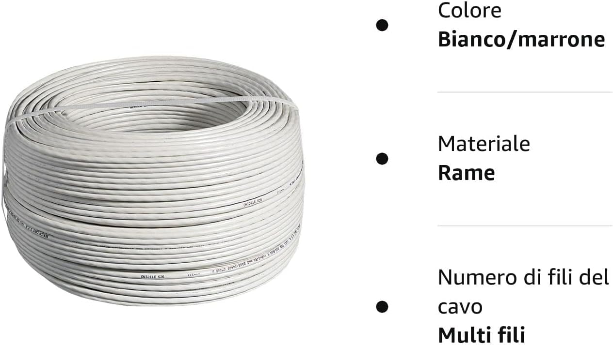 Bticino Cavo Specifico Citofonico 2 Fili Intrecciati Tra Loro Isolati Marrone Bianco/Marrone (50 Metri)