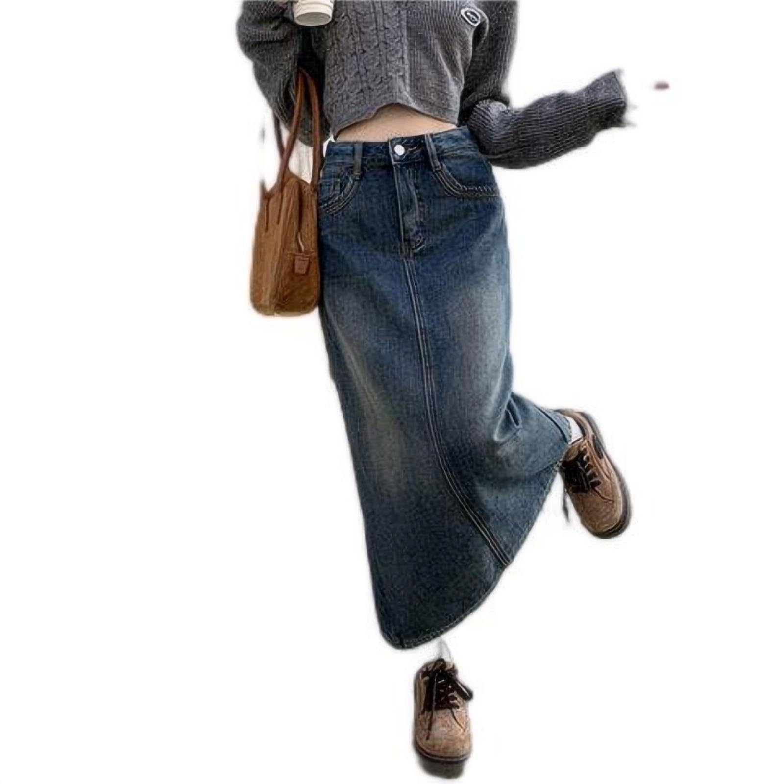 Amazon.co.jp: スカート あったか ロング デニムスカート デニム