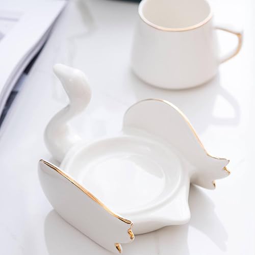 Miniatura 3 de Juego de 2 tazas de café de cerámica y platillo, creativas y lindas tazas de café con posavasos de cisne para oficina y hogar, tazas de porcelana