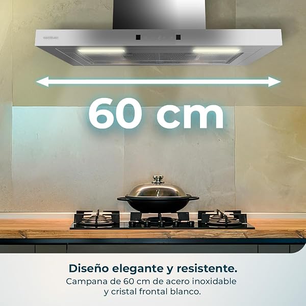 Cecotec Campana Extractora en forma de T Bolero Flux TT 604400 Inox A++, 60cm, 413,3m³/h de succión, Clase A++, Control Táctil Invisible, Hand Movement Control, Función Booster, Filtros Lavables - 3