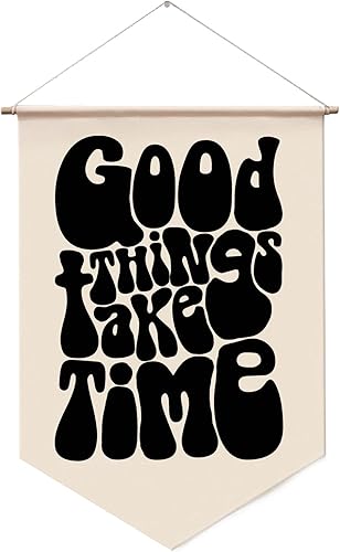 Cartel colgante de pared Good Things Take Time, Afirmaciones positivas, decoración de pared, regalo de inauguración de la casa de los años 70,