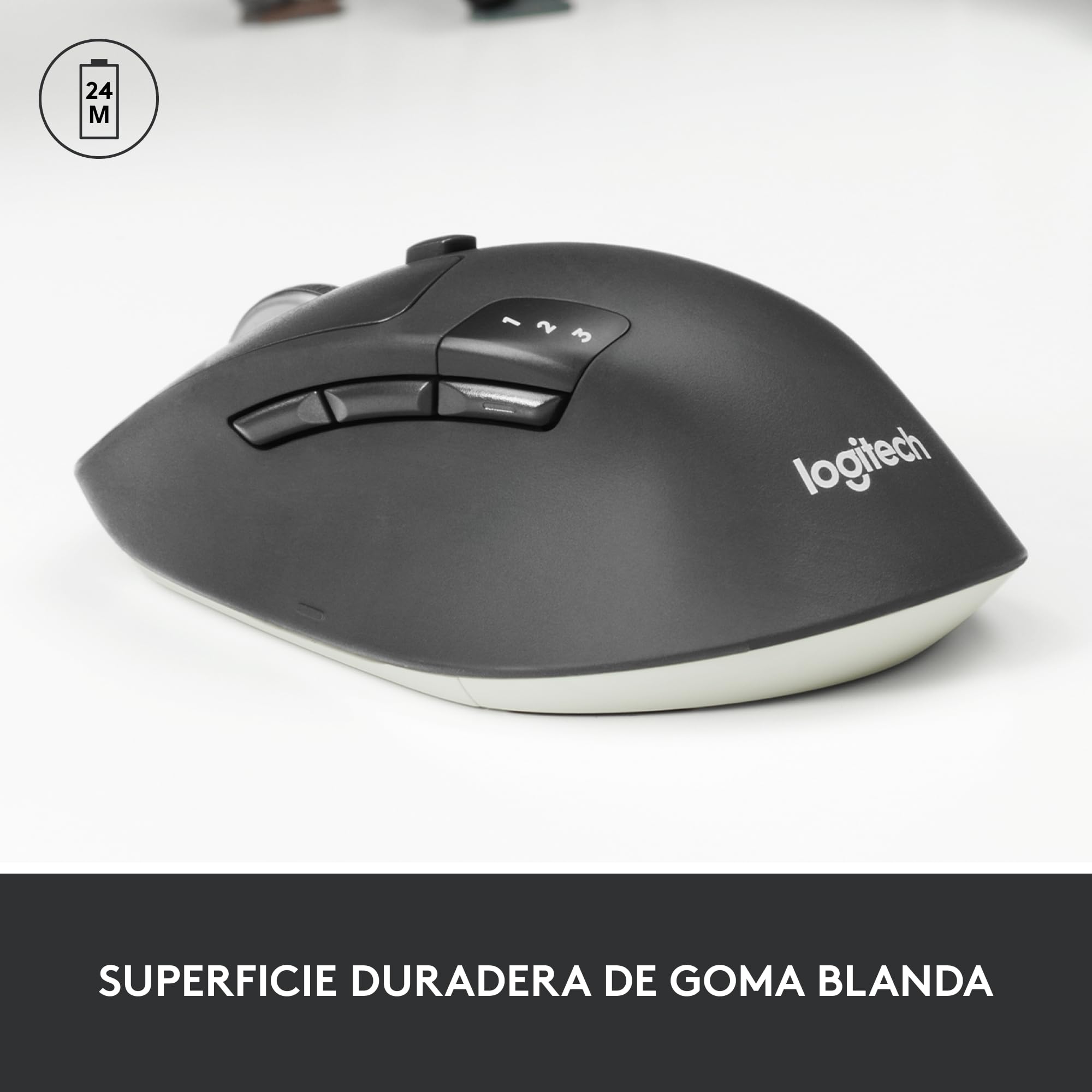 Logitech M720 Triathlon Ratón Inalámbrico, Multi-Dispositivo, 2,4 GHz o Bluetooth Receptor Unifying, 1000 dpi, 8 Botones, Batería 24 Meses, Portátil/PC/Mac/iPad OS - Negro