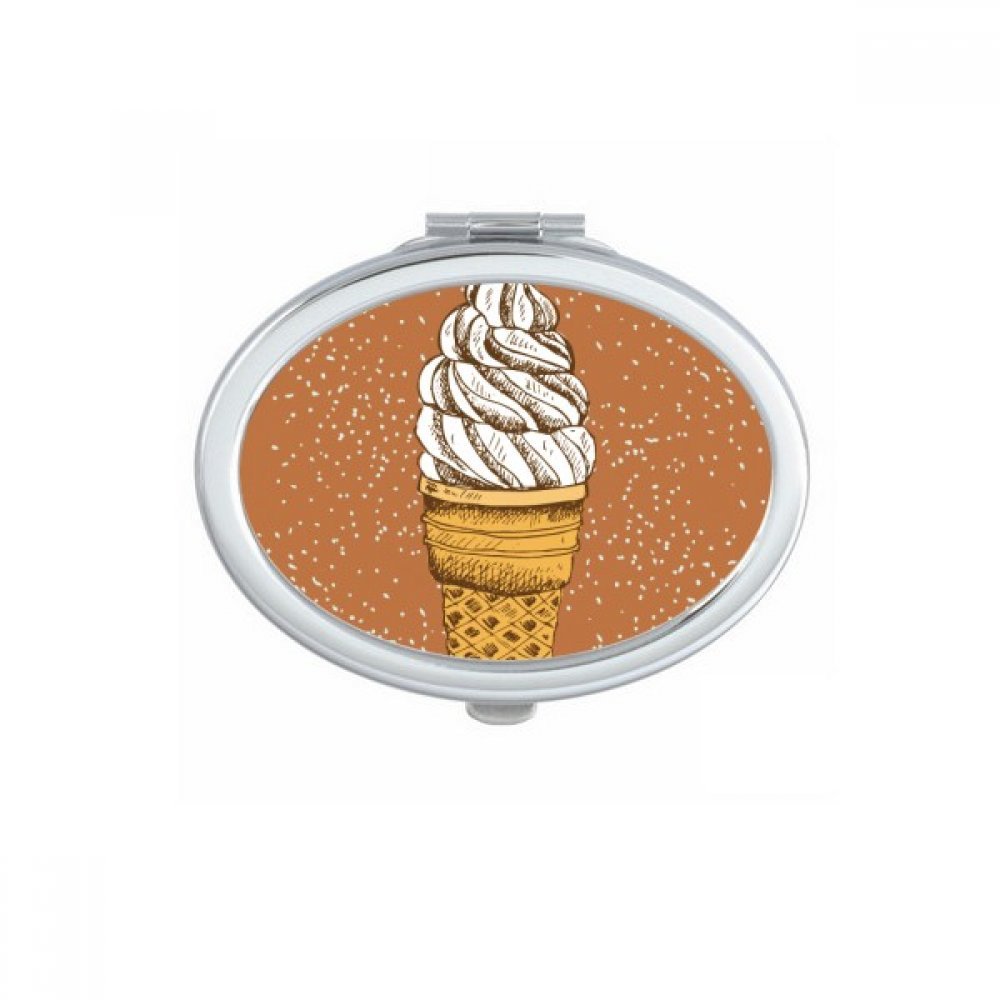 Miroir ovale compact de poche mignon et portable avec motif de glace chocolat pour sac à main